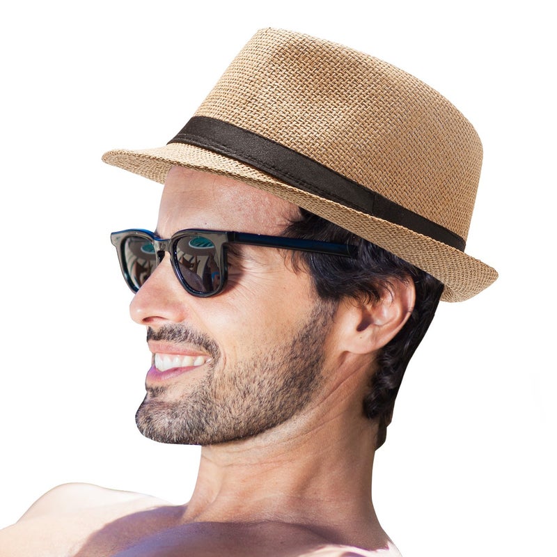 LADYBRO Straw Hat for Women Men - Summer Khaki Fedora Hat with Band Sun Hat for Travel - Image 4